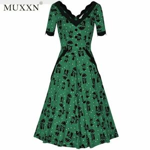 {Muxxn} Retro Cat Print Swing Dress